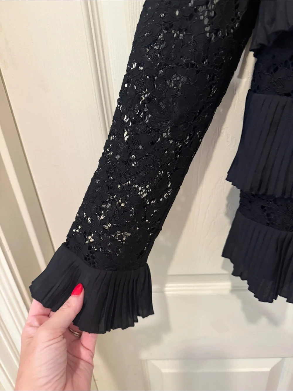 J Crew lace layered black top, size 0P